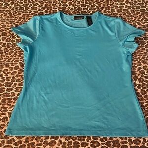 Turquoise Stretch Short Sleeve Top Blouse Large